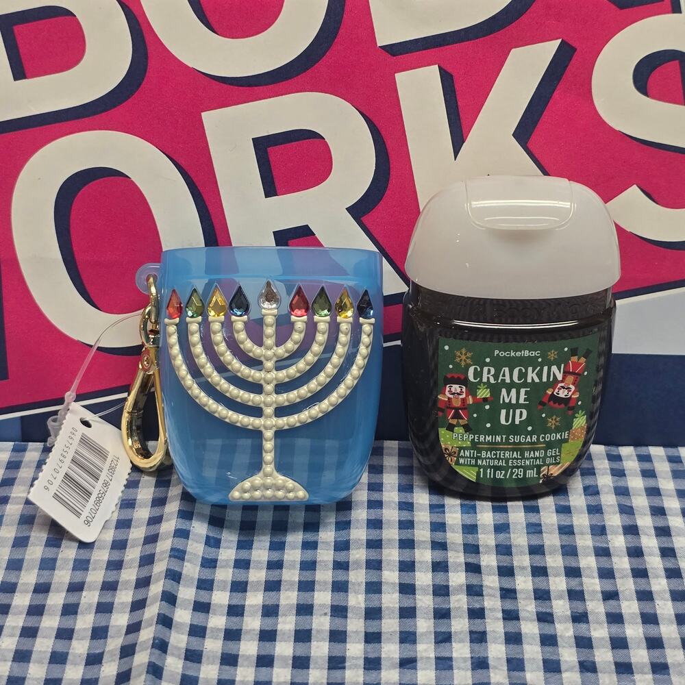 BBW Blue Blingy Gem Hanukkah Menorah PocketBac Holder & PSC Refill Keychain